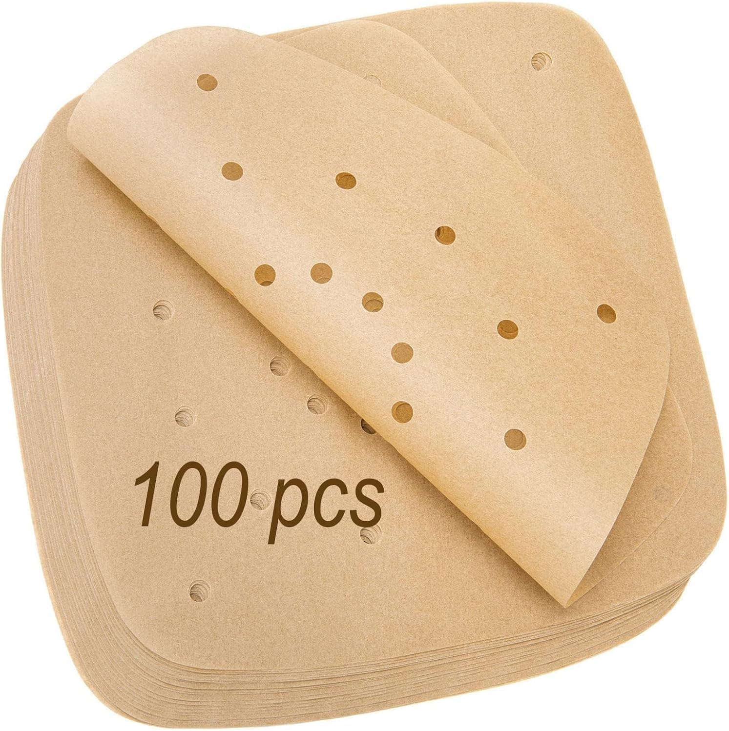 ورق برشمان للمقلاة الهوائية من ابوتو، 100 قطعة 8.5 انش بطانات مربعة مثقوبة، اوراق خبز غير لاصقة للمقلاة الهوائية، ورق برشمان للاستعمال مرة واحدة للطبخ والطهي بالبخار