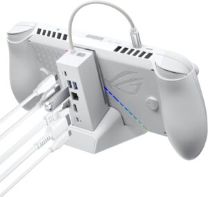 قاعدة شحن 100 واط 6 في 1 لروج واكس بوكس الي اكس/روج الي اكس/روج الي/ستيم ديك/ليجن جو/ليجن جو اس 120 هرتز HDMI 4K، إيثرنت جيجابت، 2 USB مزدوجين وUSB-C 3.2 الجيل 1، 100 واط من جي سوكس، HB0609 أبيض