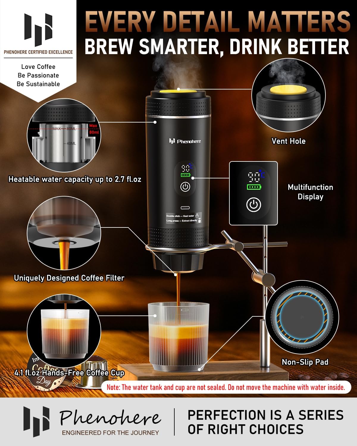 ماكينة إسبريسو كهربائية محمولة 6 في 1 - ماكينة قهوة ذاتية التسخين بضغط 20 بار مع بطارية 7500 مللي أمبير وشاشة عرض متوافقة مع الكبسولات الكبيرة/الصغيرة ومسحوق القهوة للسفر والتخييم والسيارة والمكتب 13 71kg4bNbbTL. AC SL1500