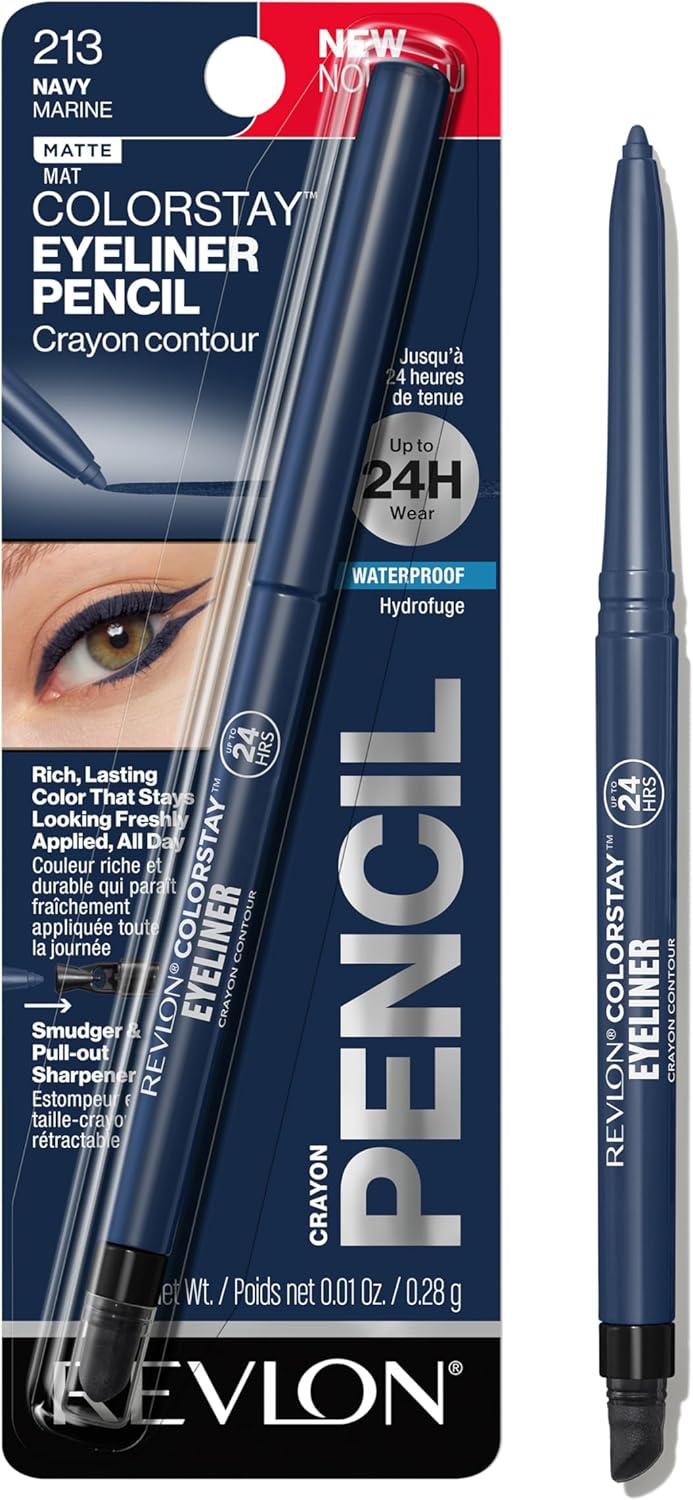 ريفلون قلم تحديد عيون مقاوم للماء والتلطخ مع مبراة مدمجة، 213 نافي، 0.01 اونصة من كولور ستاي