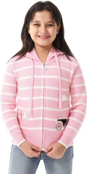 سويت شيرت مخطط برقبة بغطاء رأس للبنات من اندورا