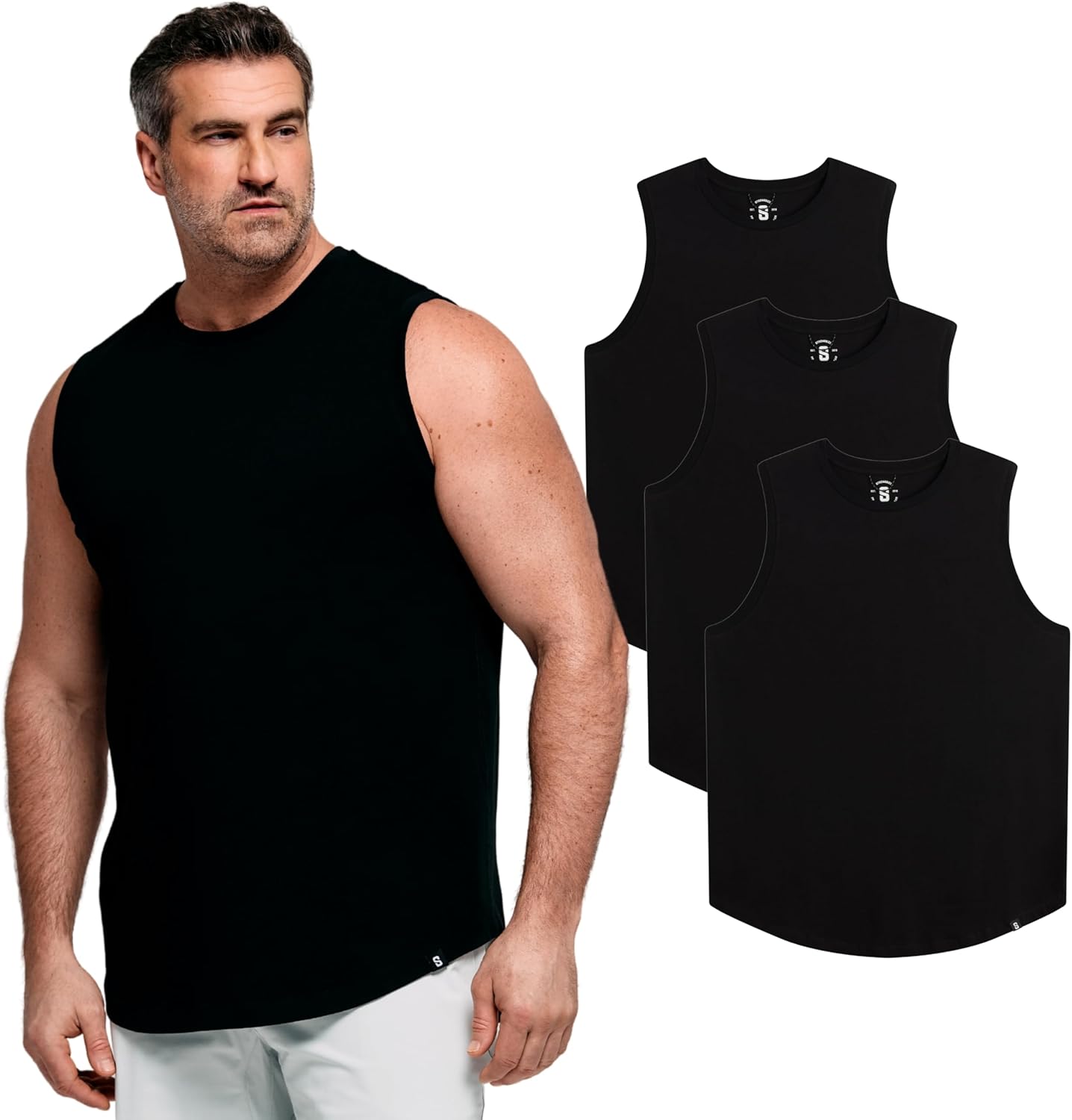 قمصان بدون أكمام رجالية بقصة عضلية بدون أكمام بطول أطول للرجال طويل القامة والمقاسات الكبيرة من سترونج سايز، قطن مطاطي ممتاز