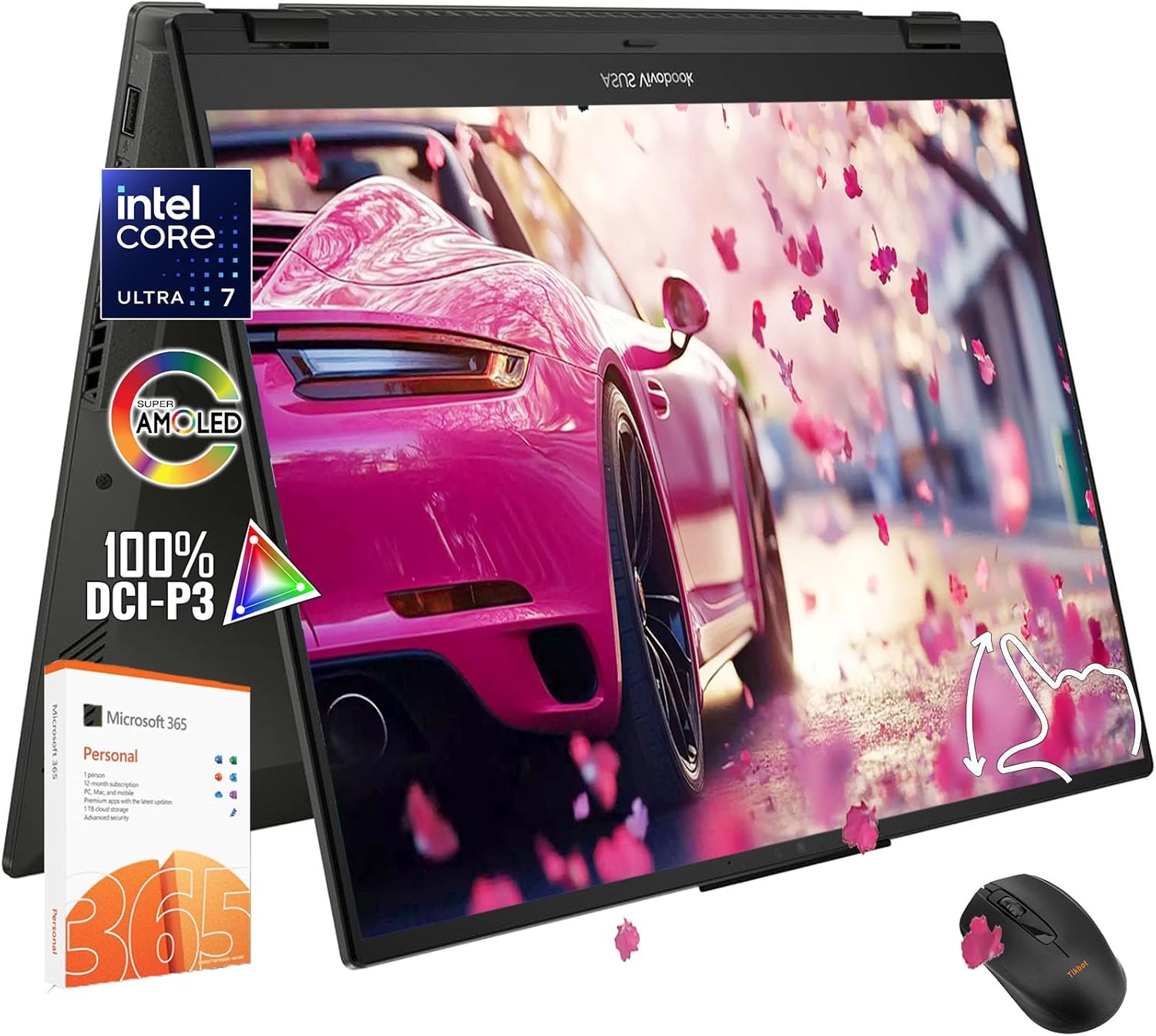 اسس لابتوب فيفوبوك فليب بشاشة لمس 14 انش 2 في 1 بشاشة OLED WUXGA ومعالج انتل كور الترا 7 256 فولت وذاكرة RAM 16GB وSSD 1TB وكيبورد باضاءة خلفية وويندوز 11 اوفيس 365 - كمبيوتر محمول 2025