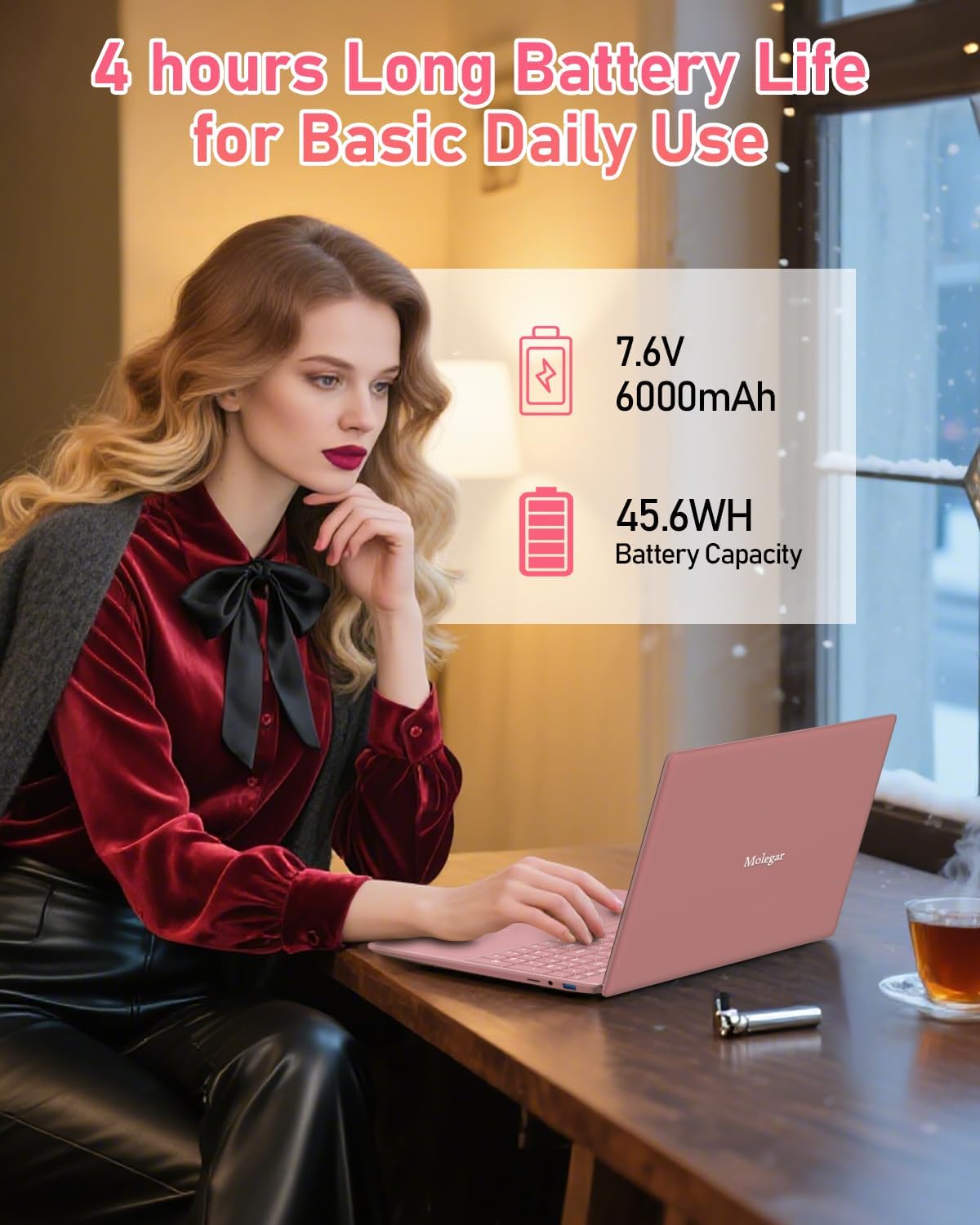 لابتوب 15.6 بوصة للطلاب 16GB ذاكرة DDR4 رام 512 جيجابايت PCIe SSD ولوحة مفاتيح مضيئة بزاوية فتح 180 درجة وقارئ بصمة بطارية 6000 ميلي امبير كاميرا ويب واي فاي 5 بلوتوث 4.2 HDMI USB 3.0، لون وردي 12 71rFmmLNz6L. AC SL1500