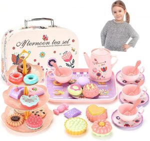 مجموعة ألعاب مطبخ للأطفال من لينجي، مجموعة حفلة شاي، مجموعة حفلات شاي بعد الظهيرة للبنات الصغيرات، مجموعة شاي للأطفال بإبريق شاي، ألعاب تظاهرية للمطبخ، هدية عيد ميلاد للأطفال، 42 قطعة