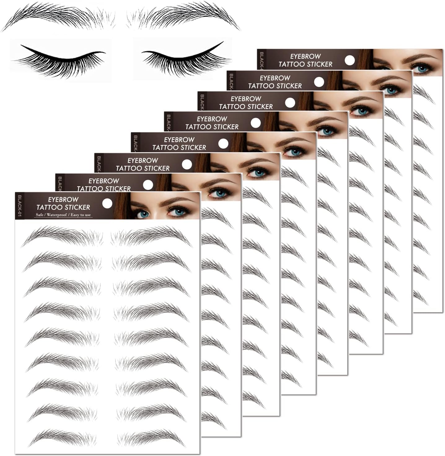 غوودرن 8 اوراق ملصقات حواجب للنساء مقاومة للماء 4 دي، ملصقات حواجب صناعية طبيعية تشبه الشعر والحواجب طويلة الامد، ملصق مؤقت لتشكيل الحواجب