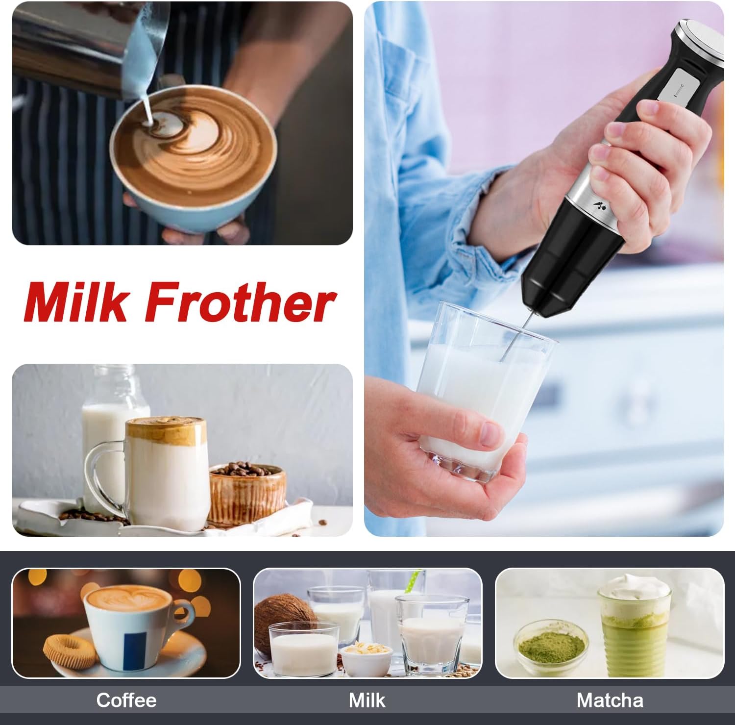 خلاط يدوي 5 في 1 من اكسكيموس، 4 شفرات مطورة، خلاط بعصا من الستانلس ستيل بسرعتين، كوب خلط 800 مل، محضر طعام 500 مل، خفاقة، هراسة، فرم، تحكم في الرذاذ (اسود) 16 71vreuliRiL. AC SL1500