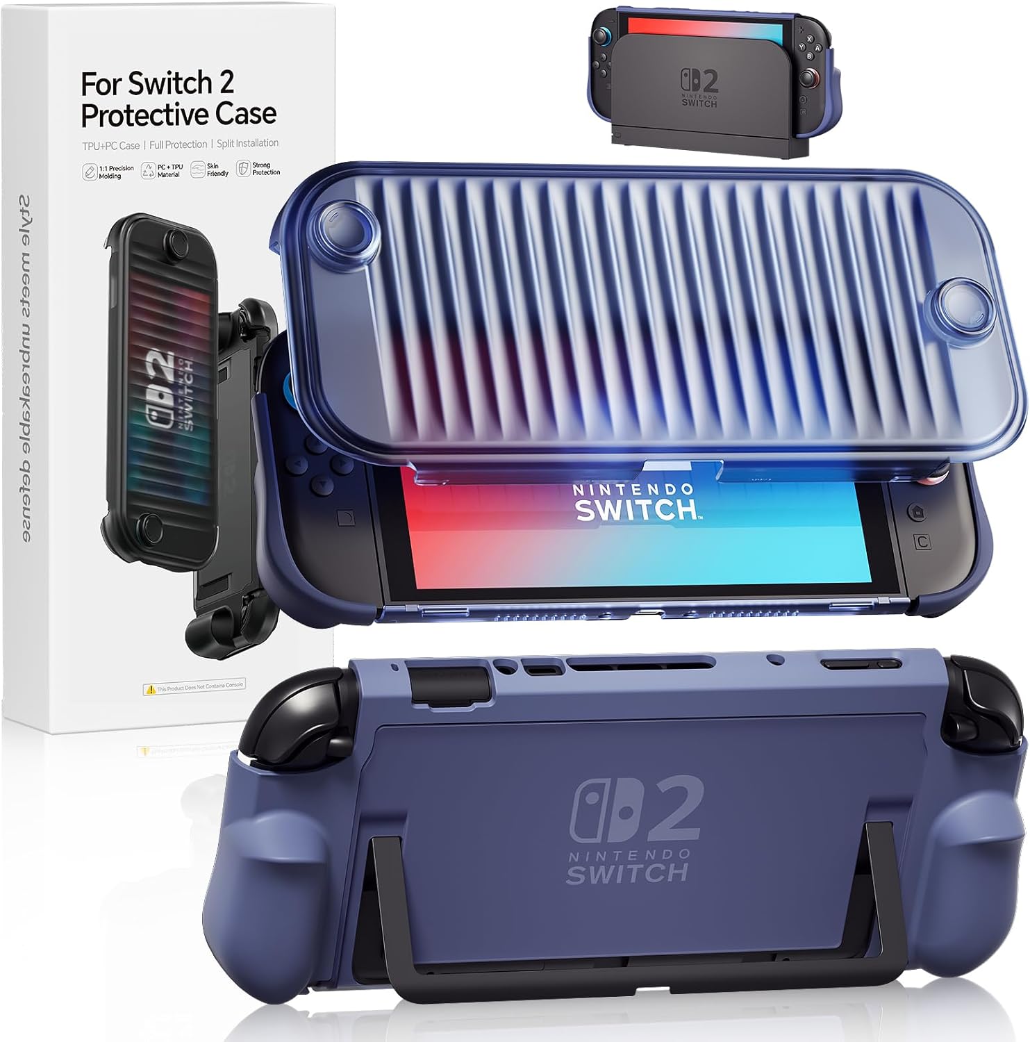 جراب حماية لجهاز نينتندو سويتش 2 موديل 2025 + غطاء امامي من البولي يوريثين الحراري، مضاد للخدش وممتص للصدمات، سهل التركيب (ازرق)