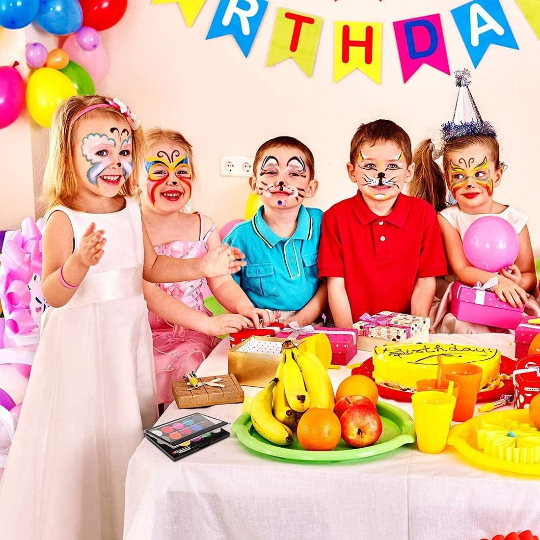 مجموعة طلاء وجه للاطفال من الميكاكوزو مكونة من 15 لون مع فرشاة واحدة، طلاء وجه احترافي غير لاصق، طلاء للجسم، طلاء مائي منخفض الحساسية، مناسب للعب الادوار في الحفلات 16