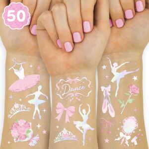 اكسو, فيتي تاتو مؤقت لحفلات راقصة الباليه - 50 قطعة من الرقائق المعدنية بالوان قوس قزح | زينة اميرة عيد ميلاد سعيد، اكسسوارات استقبال المولود الجديد، هدية بنمط الباليه، هدية راقصة + لوازم توتو