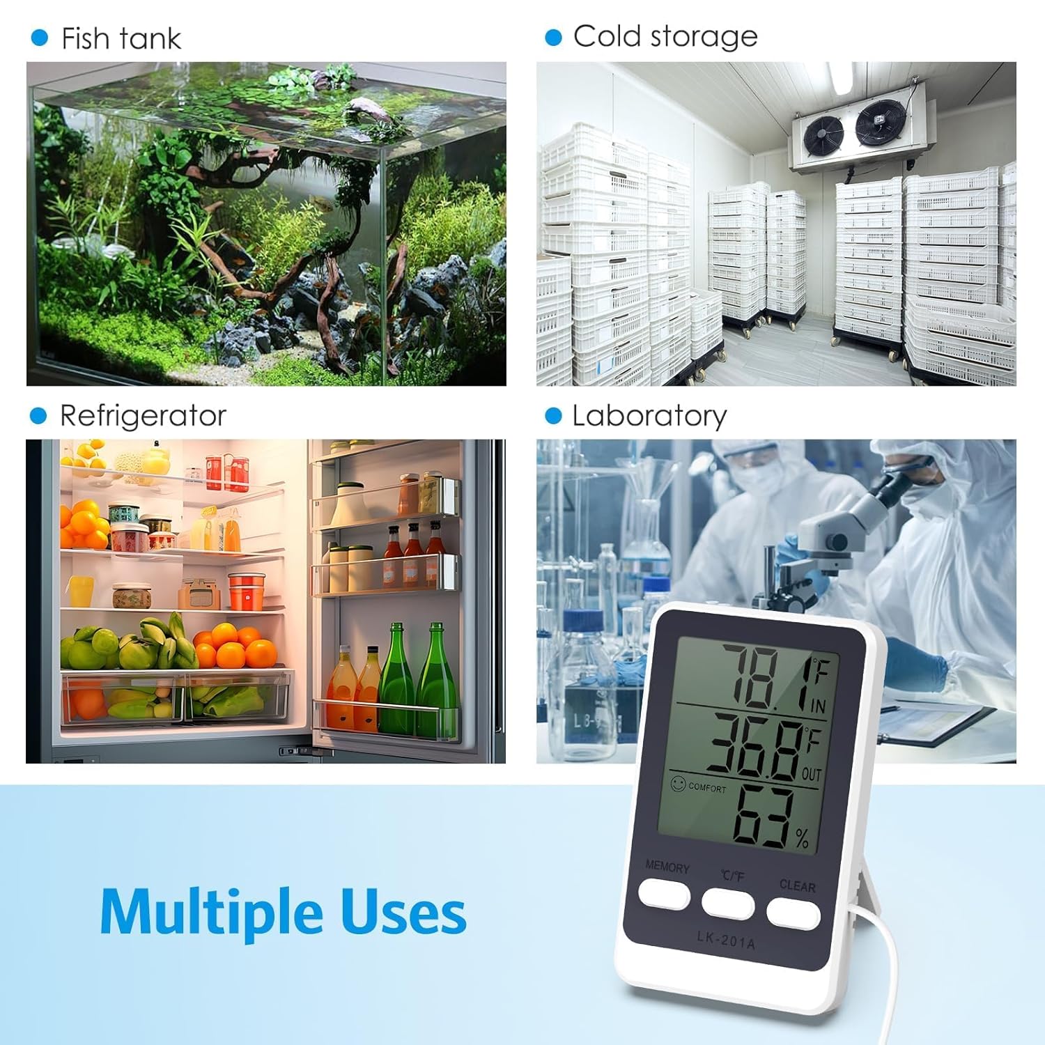 ميزان حرارة رقمي للثلاجة، جهاز مراقبة درجة الحرارة لاسلكي مع مستشعر مسبار، شاشة HD، تسجيلات الحد الأدنى/الاقصى، مفتاح للثلاجة والفريزر للاستخدام الداخلي والخارجي من ابوتو 16 8110CQeAeiL. SL1500