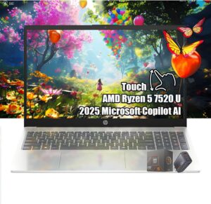 لابتوب بشاشة لمس HD مقاس 15.6 انش ومعالج AMD رايزن 5 7520U (افضل من انتل i7-1165G7256) وذاكرة RAM 16GB وSSD 1TB وواي فاي 6 وويندوز 11 ومايكروسوفت كوبايلوت لطلاب المدارس والجامعات