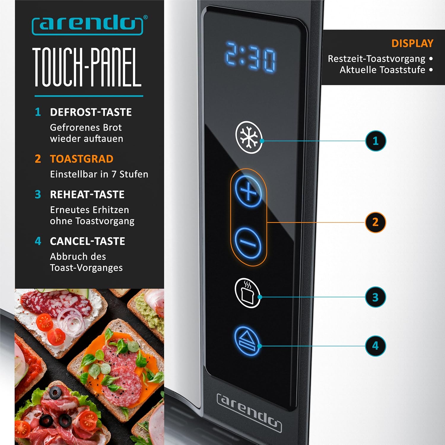 اريندو - محمصة خبز من الستانلس ستيل بفتحة طويلة 4 اقراص - شاشة لمس - غطاء مزدوج الجدار - ملحق ساندويتش مدمج - 7 درجات تحمير - مركز الخبز - الوقت المتبقي 11 81EYQa6LqwL. AC SL1500