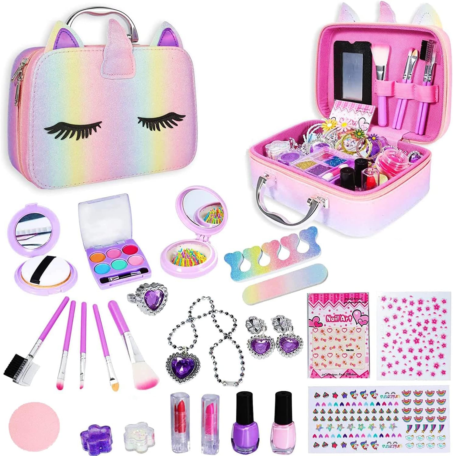 مجموعة مكياج للاطفال للفتيات من دي ام جي، مستحضرات تجميل تظاهرية غير سامة وقابلة للغسل، مع شنطة مكياج العاب للفتيات، تتضمن كل ما تحتاجه اميرتك للعب التنكري، للاطفال من سن 3-12 سنة