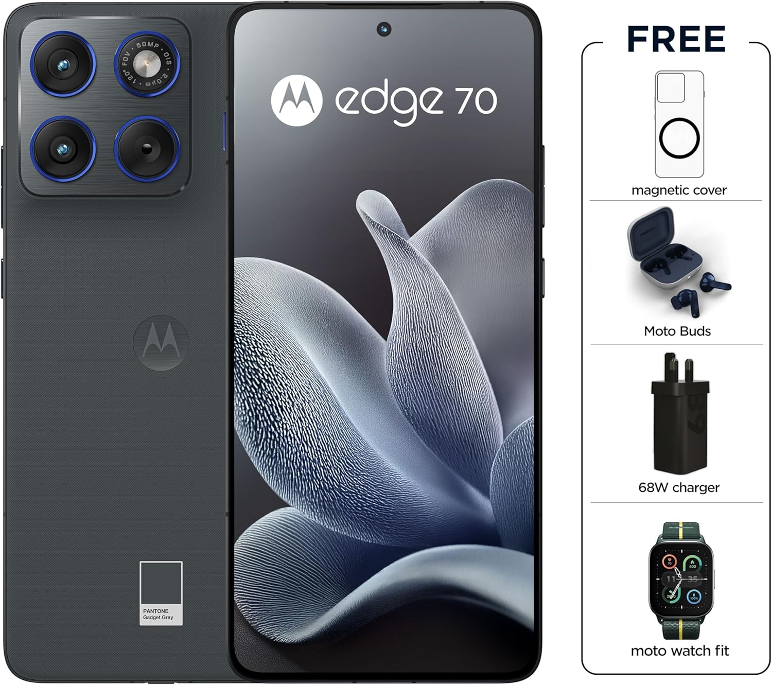 جوال موتورولا ايدج 70 5G بذاكرة 12+12 جيجابايت RAM بوست، وتخزين 512 جيجابايت بكاميرا بتثبيت بصري OIS وتصنيف مقاومة IP68/IP69 ومعالج سناب دراجون 7 الجيل 4، وشاشة pOLED مقاس 6.7 بوصة 120 هرتز (رمادي) 10 81WDBWW1w9L. AC SL1500