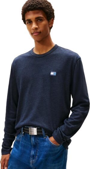 تيشيرتات بأكمام طويلة للرجال من تومي جينز، قطن سادة، مزينة برسومات وشعار علم بلون متناسق، بأكمام طويلة، قطن سادة، مزينة برسومات وشعار علم بلون متناسق (عبوة من قطعة واحدة)