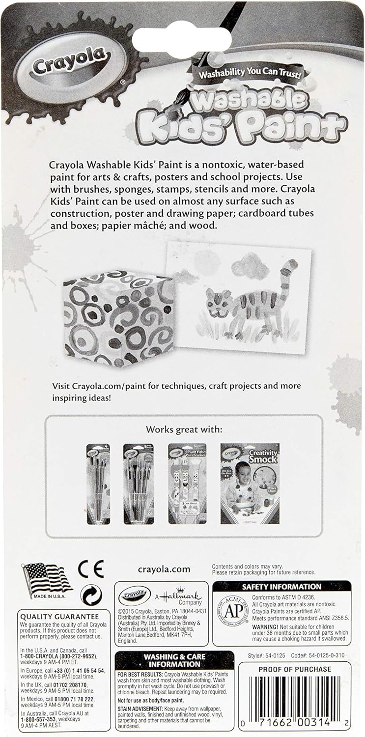 عبوات طلاء قابلة للغسل مع فرشاة، من كرايولا، أقلام تلوين، ألوان متعددة، 88.7 مل 12 81ebMHtslUL. AC SL1500