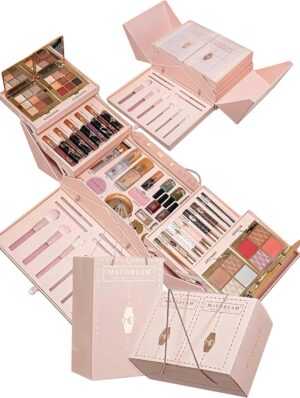 MAYDREAM مجموعة مكياج فاخرة، علبة وردية متعددة الطبقات، باليت ظلال العيون وأحمر شفاه وأدوات تجميل متكاملة للاستخدام اليومي