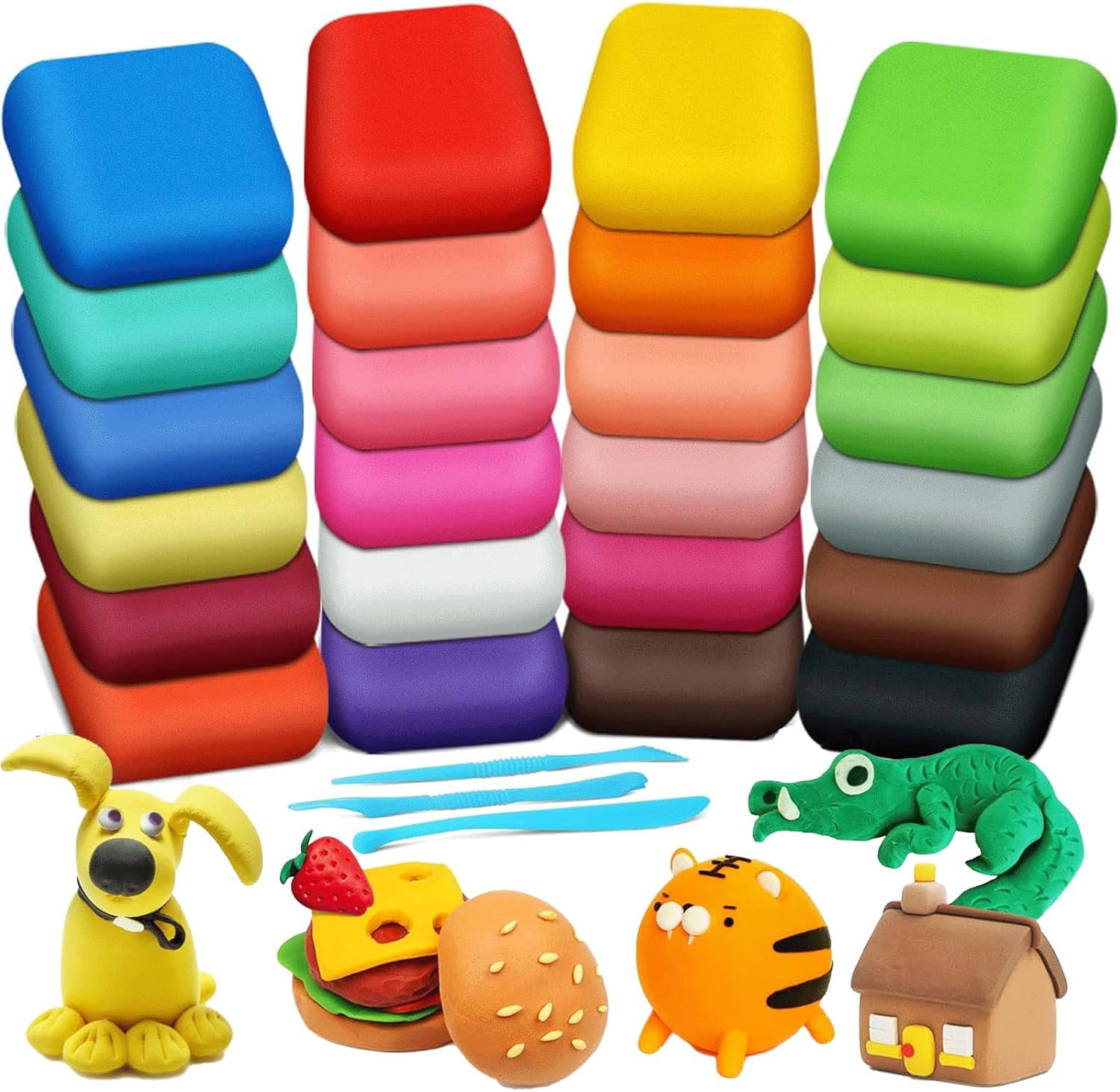 LinJie Air Dry Clay,24 Colors Modeling Clay Kit With 3 Sculpting Tools,Craft Clay Air Dry DIY Set，Play Clay Art For Adults And Kids Gift，DIY Plasticine for Children Education