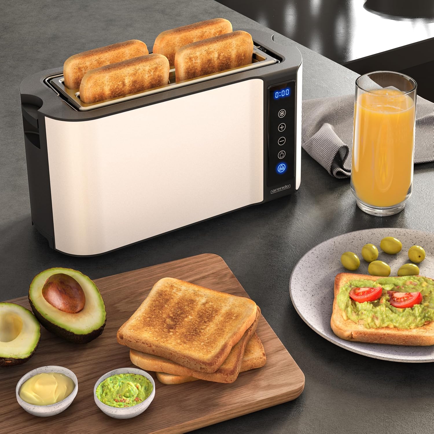 اريندو - محمصة خبز من الستانلس ستيل بفتحة طويلة 4 اقراص - شاشة لمس - غطاء مزدوج الجدار - ملحق ساندويتش مدمج - 7 درجات تحمير - مركز الخبز - الوقت المتبقي 13 91XCgdMt6vL. AC SL1500