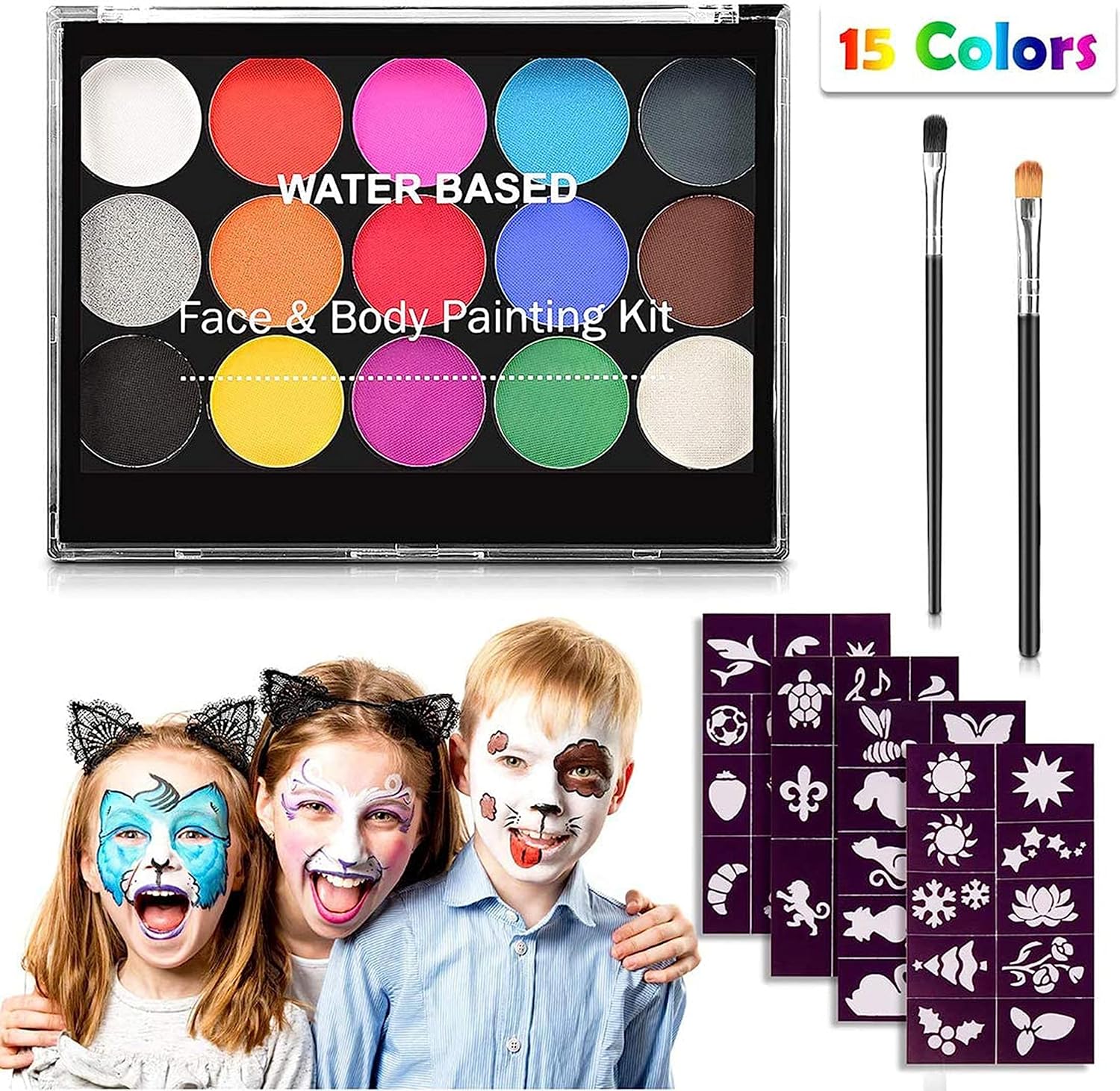 مجموعة طلاء وجه للاطفال من الميكاكوزو مكونة من 15 لون مع فرشاة واحدة، طلاء وجه احترافي غير لاصق، طلاء للجسم، طلاء مائي منخفض الحساسية، مناسب للعب الادوار في الحفلات 9 مجموعة طلاء وجه للاطفال من الميكاكوزو مكونة من 15 لون مع فرشاة واحدة، طلاء وجه احترافي غير لاصق، طلاء للجسم، طلاء مائي منخفض الحساسية، مناسب للعب الادوار في الحفلات