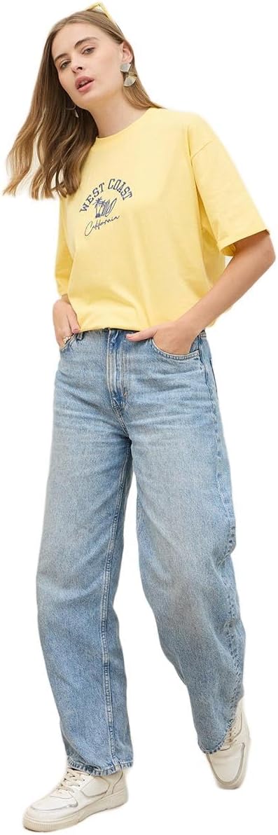 Styli Women Oversized West Coast Embroidered Roll Up Sleeves T Shirt