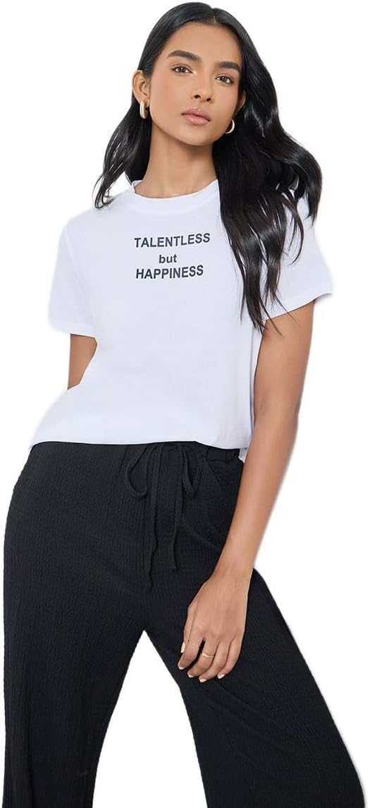 Styli Women White Slogan Print T Shirt