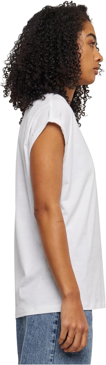 Urban Classics Womens Ladies Extended Shoulder Tee Basic T Shirt with Capsleeves Shortsleeve T Shirt Top with Crew Neck pack of 1