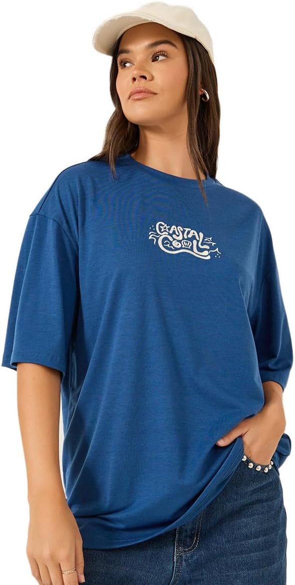 تيشيرت مطرز باكمام قصيرة ومقاس كبير للنساء من ستايلي