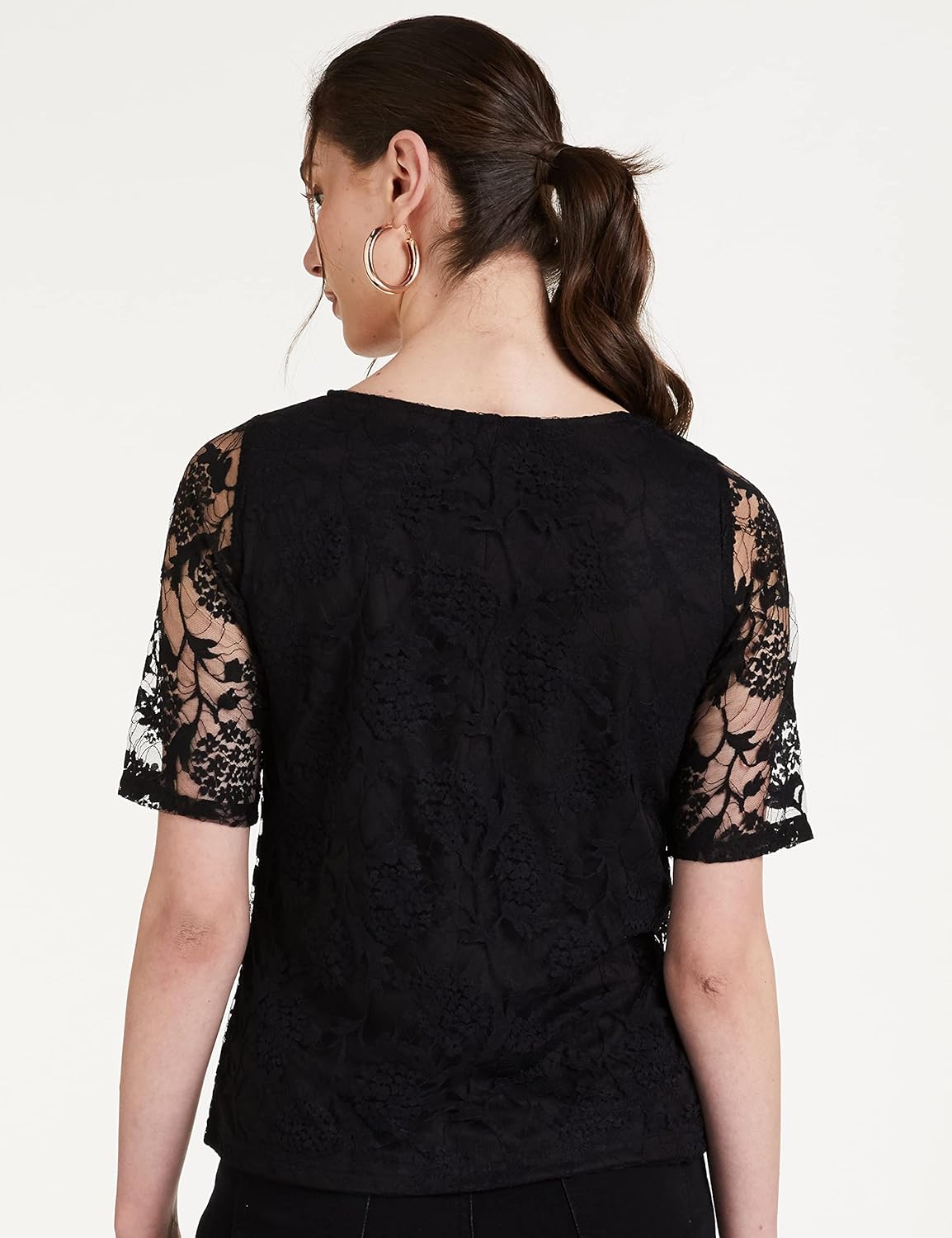 قميص نسائي بتصميم ورود بقصة ضيقة من مس اوليف MOSS19TP30 01 62 اسود مقاس M