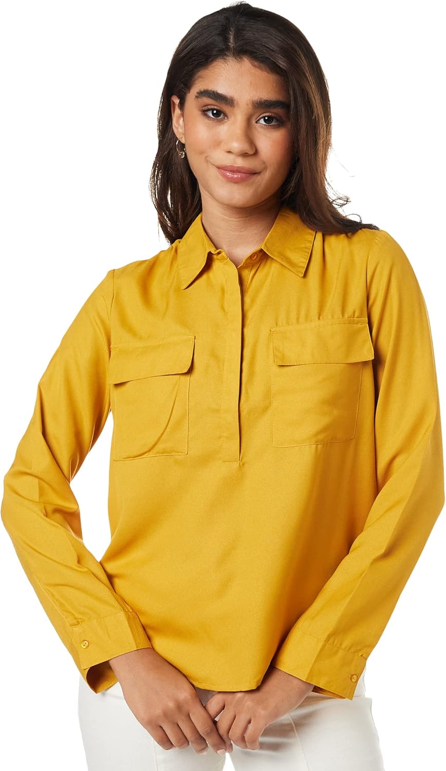 بلوزة بقصة عادية للنساء ولون سادة من أمازون براند - سيمبول 7 1772619779 بلوزة بقصة عادية للنساء ولون سادة من أمازون براند