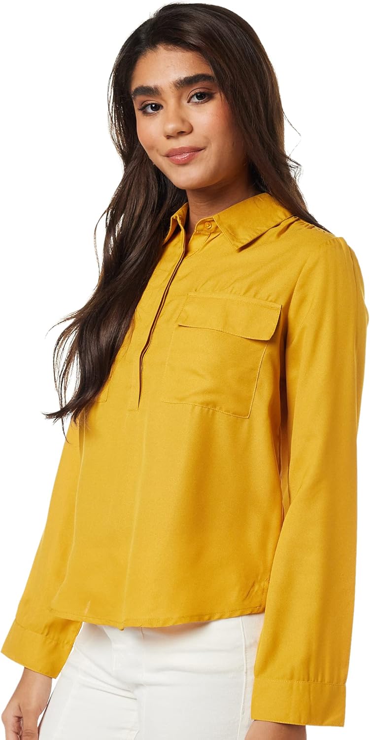 بلوزة بقصة عادية للنساء ولون سادة من أمازون براند - سيمبول 9 1772619783 بلوزة بقصة عادية للنساء ولون سادة من أمازون براند سيمبول