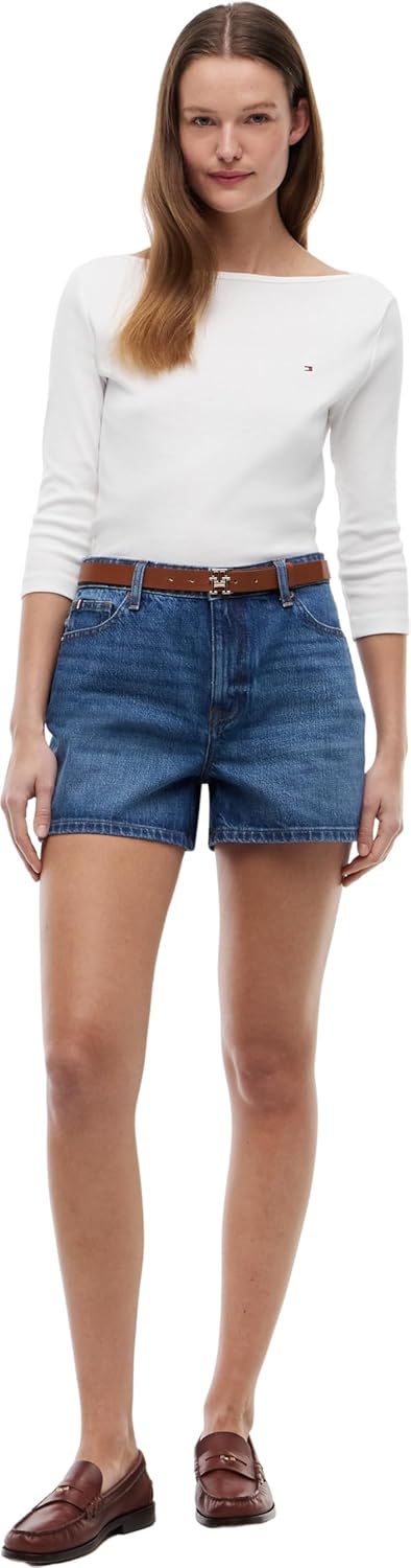 1772887927 تي شيرت كودي بوت ان كيه بقصة ضيقة بأكمام 34 للنساء طراز Ww0ww40589 من تومي هيلفيجر، مقاس سمول ولارج