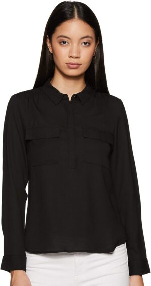 بلوزة بقصة عادية للنساء ولون سادة من أمازون براند - سيمبول