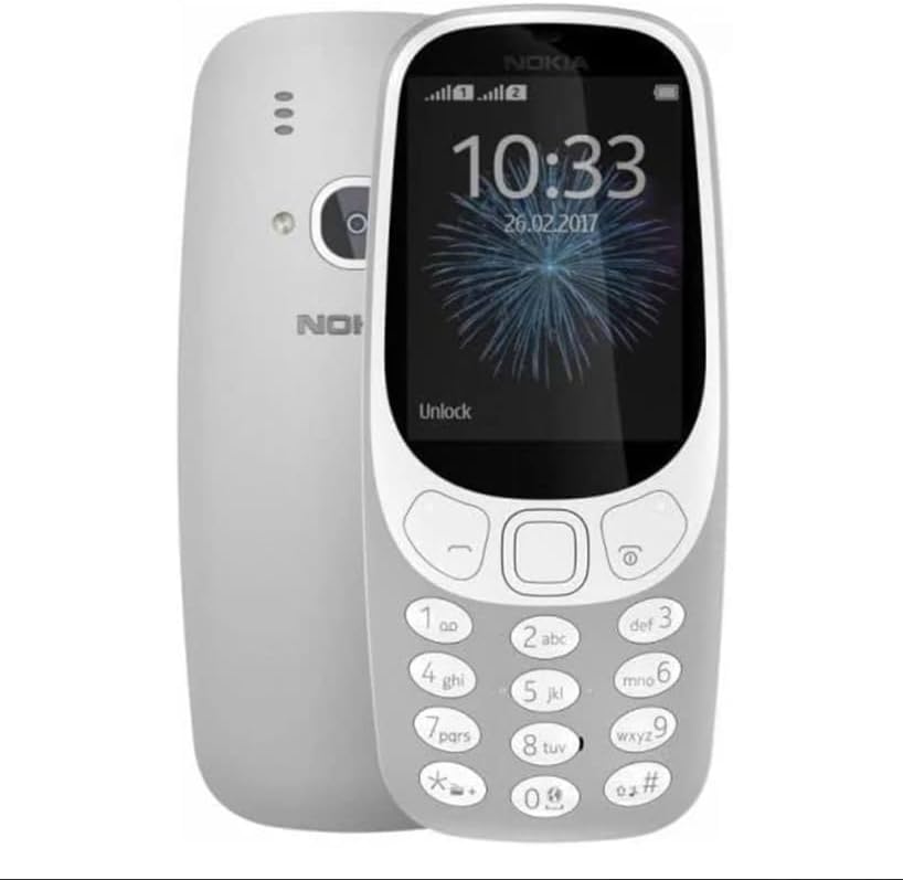 3310، هاتف خلوي فضي، يدعم شريحتين، ذاكرة خارجية 32 جيجابايت، راديو اف ام 4 41D