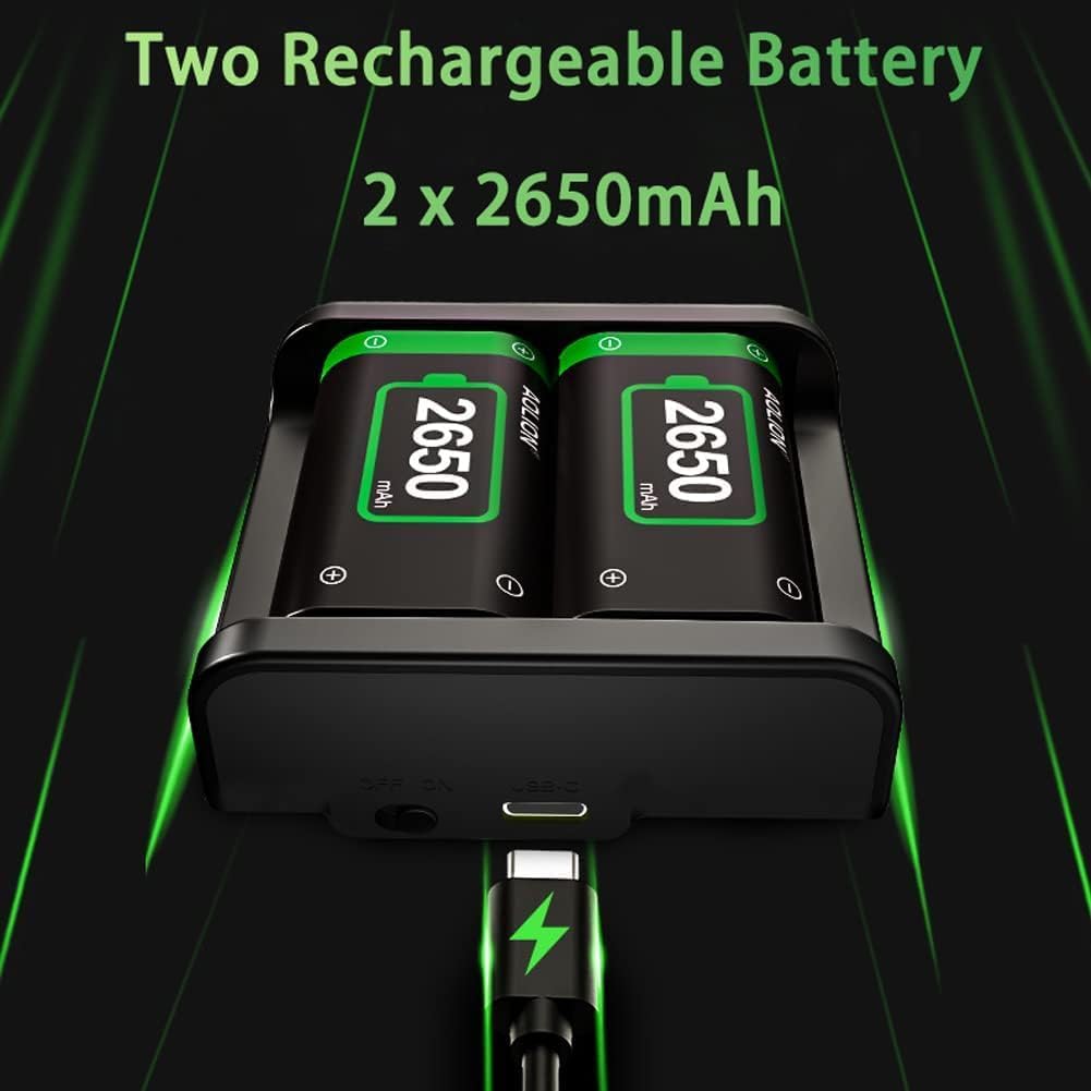 بطاريات قابلة لاعادة الشحن لاذرع تحكم Xbox Series X/S، بطاريتين بسعة عالية 2650mAh مع شاحن، حزمة بطاريات 2 في 1 مع مؤشر LED وملحقات شحن لجهاز Xbox Series X/S