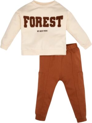 طقم بيجاما ولادي رضيع برقبة دائرية وأكمام طويلة، طقم محبوك يتكون من سويت شيرت قطني وبناطيل رياضية من ديفاكتو