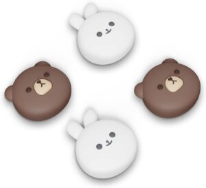 بلاي فيتال اغطية مقابض ابهام لطيفة لذراع تحكم بلاي ستيشن 5/4، اغطية عصا انالوج من السيليكون لجهاز Xbox Series X/S، اغطية عصا الابهام لذراع التحكم سويتش برو - دب السمين والارنب المبتسم