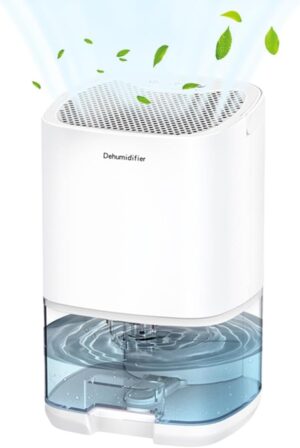 هاسثيب مزيل رطوبة لمكتب الغرفة، رطوبة عالية، ايقاف تلقائي، سعة 1000 مل تصريف 350 مل/يوم، مزيل رطوبة 280 قدم مربع، مزيل رطوبة هواء هادئ للغرفة وخزانة الملابس والقبو وغرفة النوم