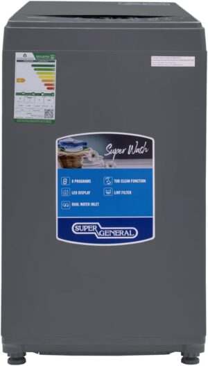 سوبر جينيرال غسالة تحميل علوي 8 كجم مع مضخة تصريف ووظيفة نظام قفل الاطفال | رقم الموديل KSGW825 ضمان لمدة عامين فضي