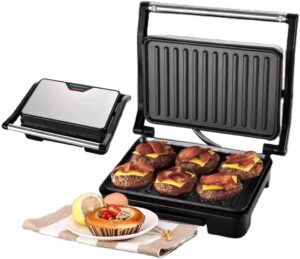 جريدل كهربائي من جوشبيرج بتصميم عصري، مصنوع من البلاستيك والستانلس ستيل، باللون الأسود والفضي، بقوة 850 واط، مع طلاء مانع للالتصاق ولمسة باردة