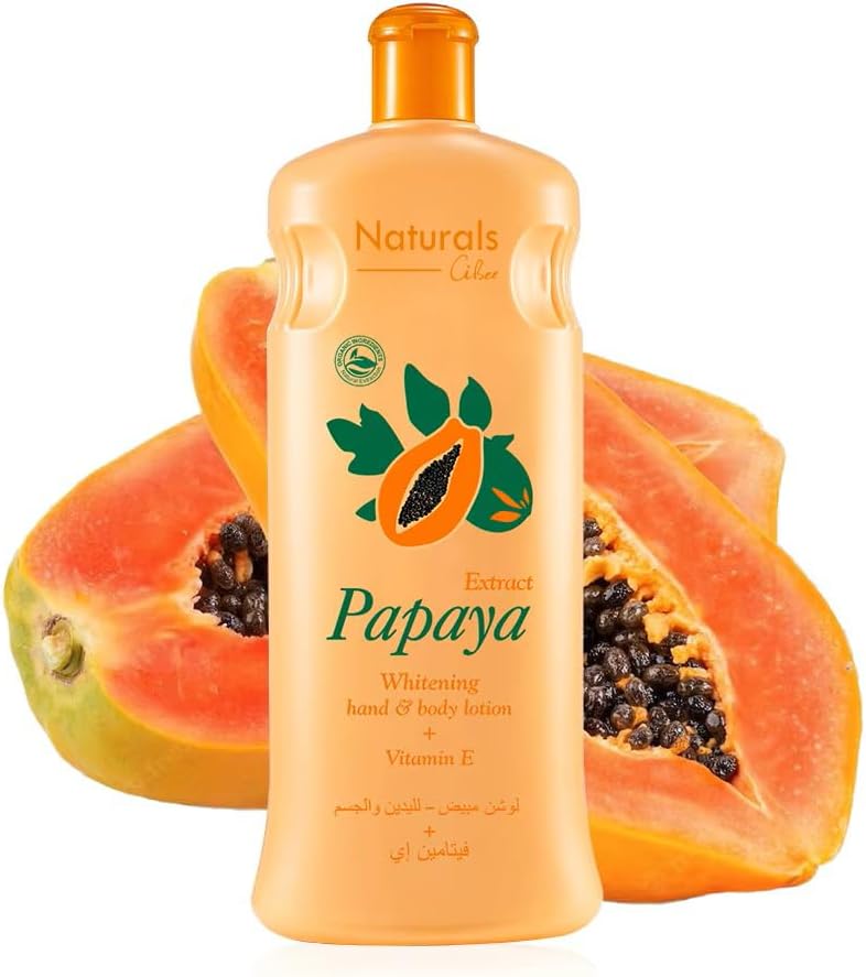 ناتشورالز لوشن البابايا للتفتيح والترطيب الجسم واليدين مع فيتامين إي 600 مل عبواتين