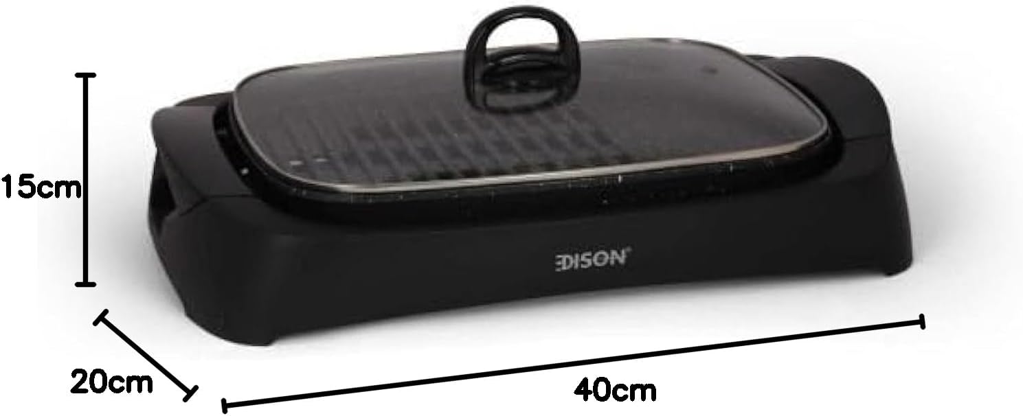 Edison Electric Grill Black with Glass Lid 2200W 2 Edison Electric Grill Black with Glass Lid 2200W - الصورة 2