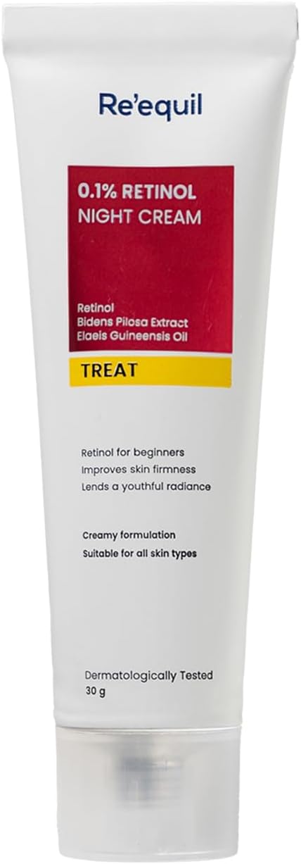 كريم ريتينول 0.1% ليلي للتجاعيد وشد البشرة، يصلح التجاعيد والخطوط الدقيقة ويحسن شد البشرة، مناسب للمبتدئين ولجميع أنواع البشرة من ري ايكويل، 30 جم