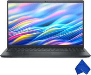 ديل لابتوب 15 DC15250 بشاشة FHD مقاس 15.6 انش ومعالج انتل كور 3 100U وذاكرة RAM 8GB وSSD 512GB وويندوز 11 احدث موديل (مع قماش من المايكروفايبر) - اسود كربوني