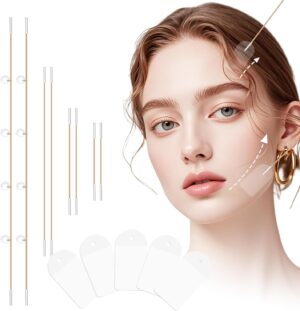 شريط لاصق غير مرئي لشد الوجه والتخلص الفوري من التجاعيد مع حبل ثابت لرفع الرقبة والعين مناسب للأوجه بنمط في لاين (8 قطع من الأربطة المرنة و60 شريط بديل)