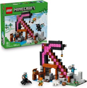 ديكور غرفة هواة الألعاب منجم المعول من ليغو Minecraft‎، مجموعة قابلة للتجميع من لعبة الفيديو مع فأس وشخصيات، لعبة بناء تفاعلية للصبيان والبنات بعمر 8 سنوات وأكثر، هدية ألعاب بناء للأطفال 21277