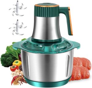 مطحنة اللحوم ومحضر الطعام الكهربائية من جويز، محرك قوي 500 واط مع وعاء من الستانلس ستيل سعة 5 لتر، 6 شفرات حادة، 5 اعدادات للسرعة - جهاز مطبخ مثالي لتقطيع اللحوم والخضروات، اخضر