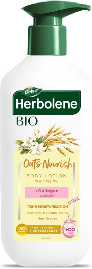 لوشن الجسم المغذي للبشرة الحساسة هيربولين - عناية بالرطوبة لمدة 72 ساعة، غني بالكولاجين، عطر ناعم يدوم 30 ساعة، غير دهني من دابر، 400 مل