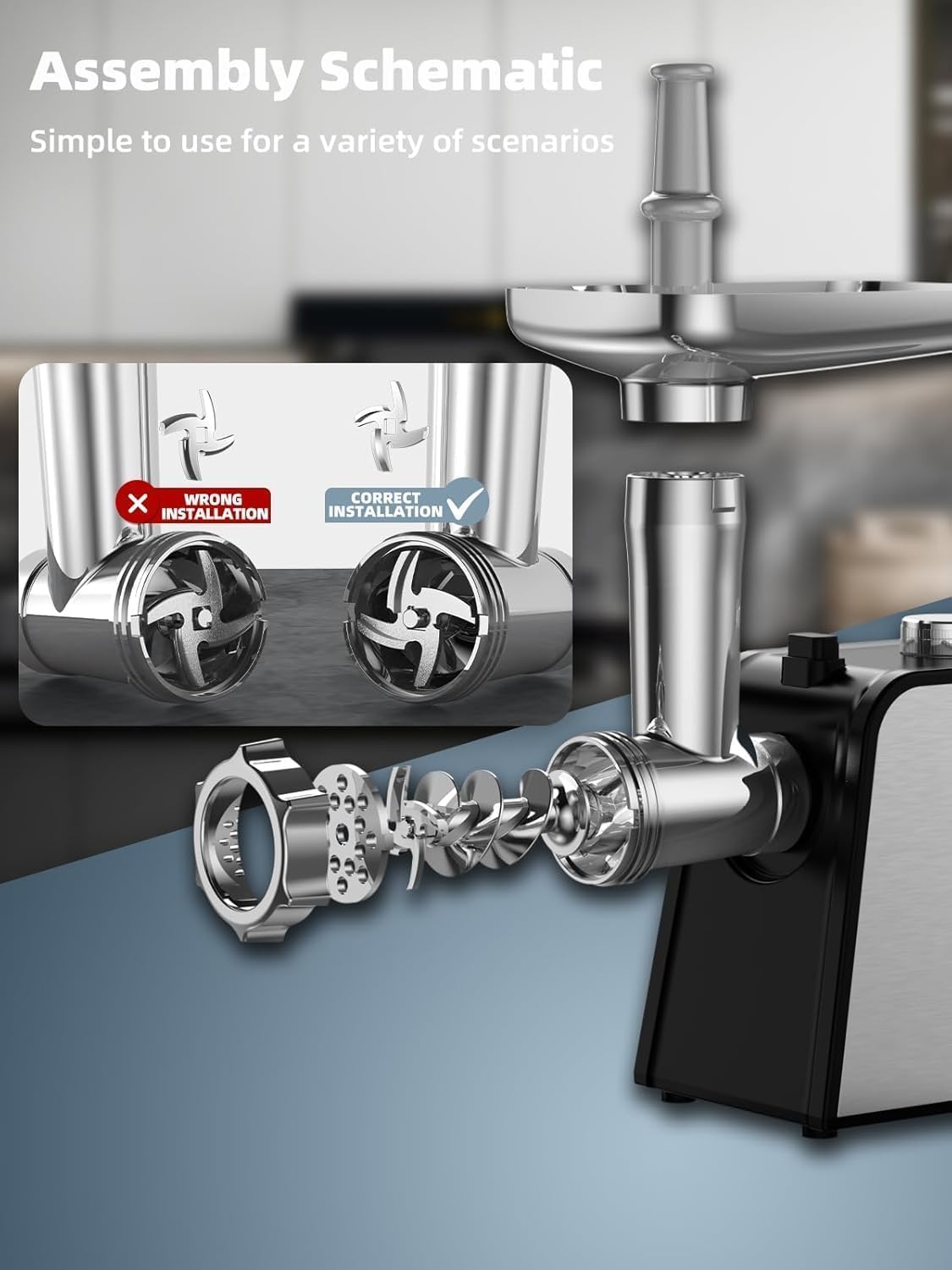 مفرمة لحم كهربائية من الفولاذ المقاوم للصدأ ومحرك من النحاس الخالص مع ملحقات صنع السجق، سهلة التنظيف للاستخدام المنزلي للحوم البقرية والضأن والدجاج والمزيد من LBMT 4 مفرمة لحم كهربائية من الفولاذ المقاوم للصدأ ومحرك من النحاس الخالص مع ملحقات صنع السجق، سهلة التنظيف للاستخدام المنزلي للحوم البقرية والضأن والدجاج والمزيد من LBMT - الصورة 4